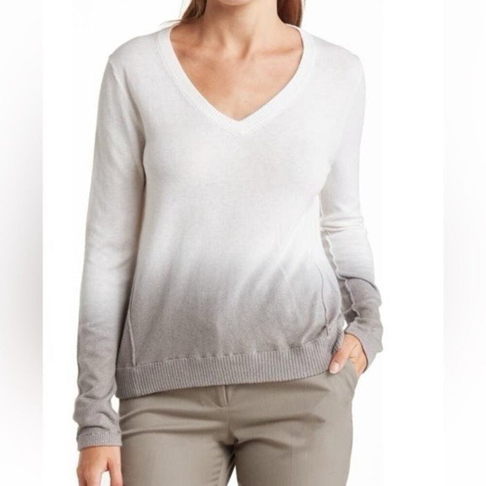 ATM S Small Cashmere Blend Sweater Ombre V-Neck Pullover‎ Long Sleeve Knit Relax